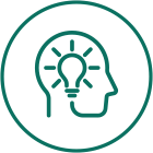 Minimalist light bulb in head icon